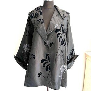NWT Dorman Boutique Black Blazer Rain Jacket with Velvet Floral Detail Size 2XL